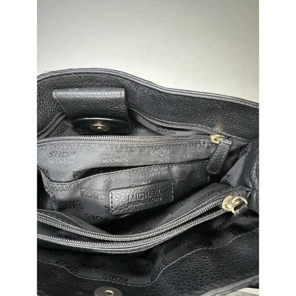 Michael Kors Hamilton Bag Black Leather Crossbody Gold Chain Large Size - Picture 7 of 12